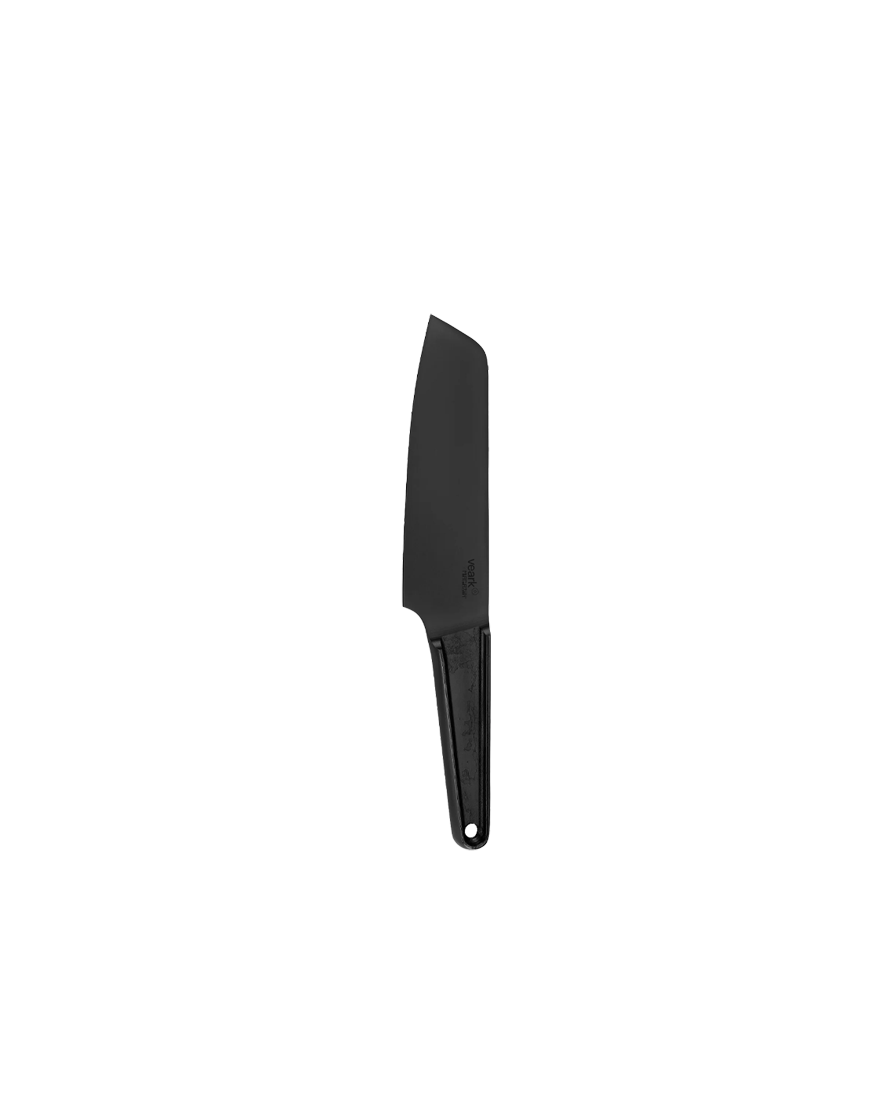 A black kitchen knife made from solid stainless steel with a 15cm (5.9 inch) blade